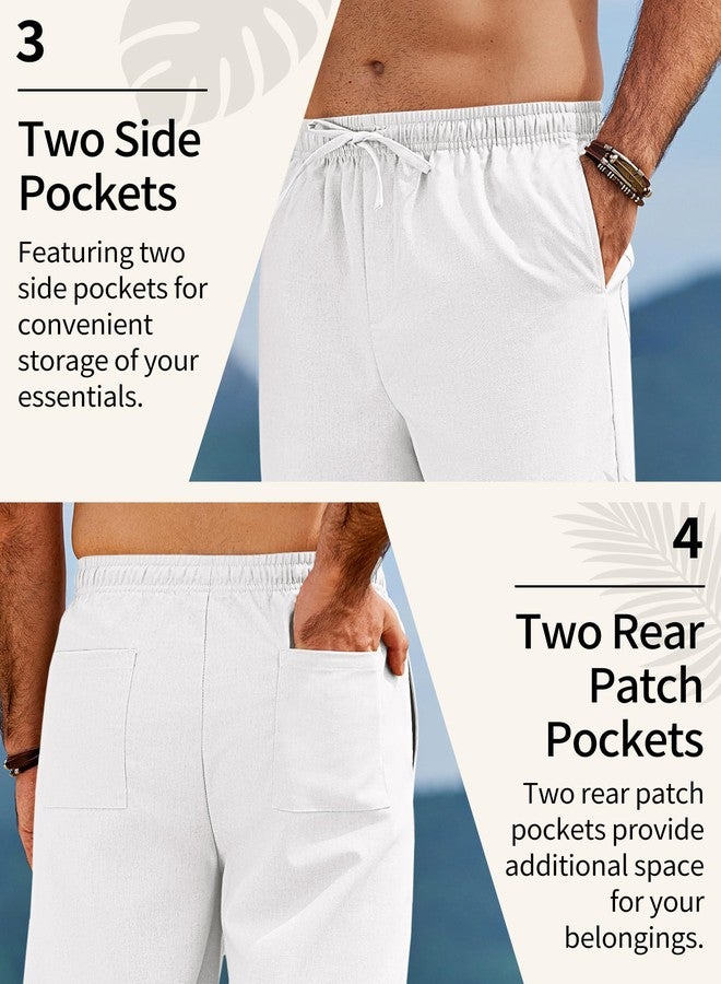 COOFANDY Men's Linen Pants Casual Loose Fit Beach Summer Yoga Pants Lightweight Drawstring Linen Trousers White - Image 5